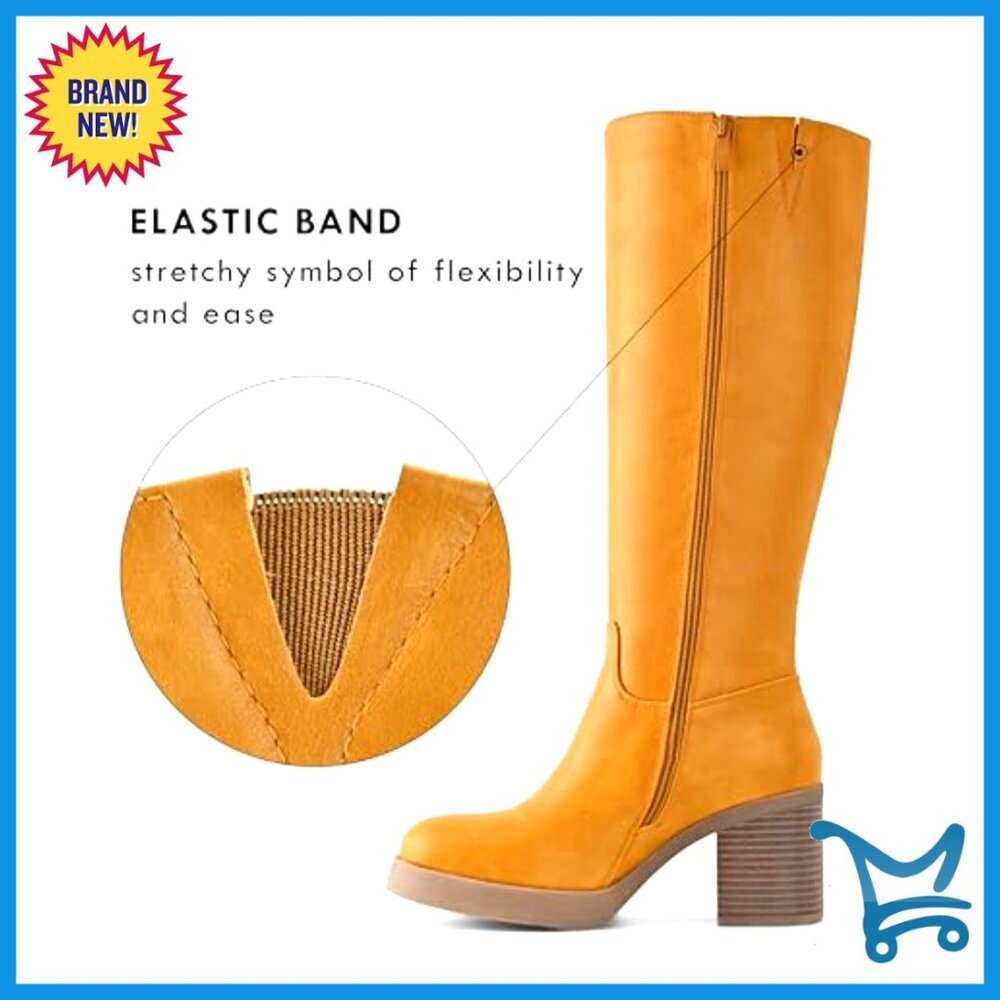 Platform Knee High Boots Chunky Heel Side Zipper Winter Boots - Picture 3 of 6